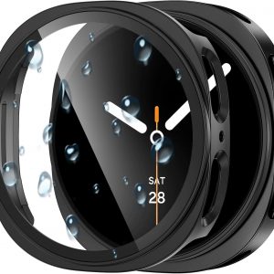Goton Funda impermeable para Samsung Galaxy Watch 8 Protector de pantalla de 1.732 in con vidrio templado, 1 paquete de cubierta rígida de policarbonato para Galaxy Watch8, sin niebla, sensible al tacto