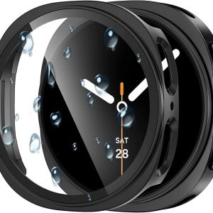 Goton Funda impermeable para Samsung Galaxy Watch 8 Protector de pantalla de 1.732 in con vidrio templado, 1 paquete de cubierta rígida de policarbonato para Galaxy Watch8, sin niebla, sensible al tacto
