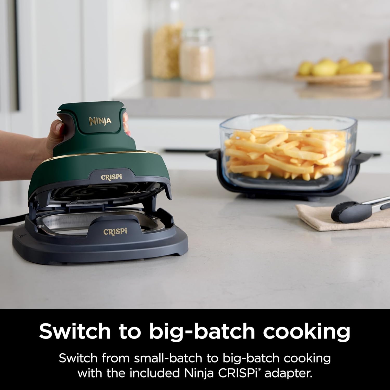 Ninja Crispi 5-in-1 Glass Air Fryer | 450°F, Nontoxic, 4QT & 6-Cup Containers & Lids | Microwave, Freezer, Dishwasher Safe | Max Crisp, Air Fry, Bake, Recrisp, Keep Warm | Brit. Racing Green, FN103BF