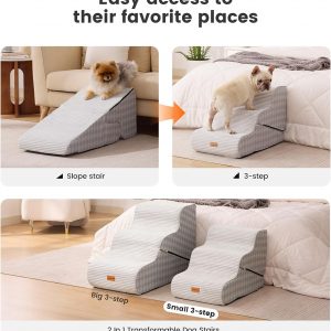 Gardner Pet Dog Stairs for Small Dogs 16.5" H, 2 in 1 Transformable 3-Step Pet Stairs and Ramp, Dog Steps for Couch Bed (13-20 in) Non-Slip Waterproof Cover and CertiPUR-US Certified Foam, Checked