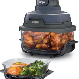 Ninja Crispi 4-in-1 Glass Air Fryer | 450°F | Non-Toxic | 4QT & 6-Cup Glass Containers w/Lids | Microwave, Freezer, Dishwasher Safe | Max Crisp, Air Fry, Bake, Recrisp | Cyberspace Gray, FN101GY