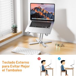OMOTON LA10 - Soporte giratorio de 360° para computadora portátil, soporte ergonómico plegable para computadora, ángulos de altura ajustables para trabajo colaborativo, fácil almacenamiento, compatible con MacBooks, todas las computadoras portátiles de hasta 16 pulgadas, color plateado