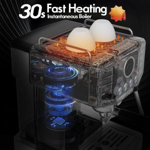 20-Bar Espresso Machine for Home Barista, Built-In Steam Wand for Latte & Cappuccino, Stainless Steel Professional Coffee Machine with Visible Pressure Guagem, Powder Press and Milk Frothing Pitcher