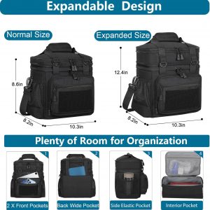 GLENKEY Tactical Lunch Box Cooler Bag - Expandable Insulated Lunch Bag for Men Women - Large Lunchbox for Adults Work Shifts Outdoor Trips Black 16L