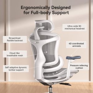 SIHOO Doro C300 Ergonomic Office Chair with Ultra Soft 3D Armrests, Dynamic Lumbar Support for Home Office Chair, Adjustable Backrest Desk Chair, Swivel Big and Tall Computer Chair (Grey)