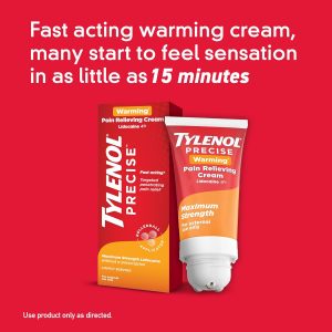 Tylenol Precise Warming Pain Reliever Cream, Maximum Strength 4% Lidocaine Warming Pain Cream for Back, Knee & Joint Pain, Fast-Acting, Penetrating Pain Relief Cream, Light Scent, 4 oz