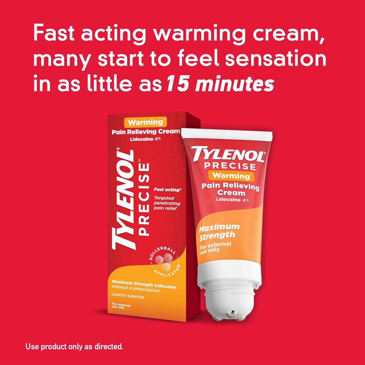 Tylenol Precise Warming Pain Reliever Cream, Maximum Strength 4% Lidocaine Warming Pain Cream for Back, Knee & Joint Pain, Fast-Acting, Penetrating Pain Relief Cream, Light Scent, 4 oz