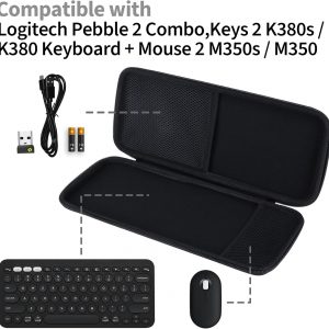 Estuche rígido de almacenamiento compatible con teclado Logitech Pebble 2 Combo K380s/K380 + mouse M350/M350s (grafito)