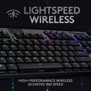Logitech G915 TKL Tenkeyless Lightspeed Teclado mecánico inalámbrico RGB para juegos, opciones de interruptor de perfil bajo, LIGHTSYNC RGB, soporte inalámbrico y Bluetooth avanzado, táctil (renovado)
