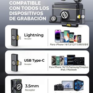 Micrófono inalámbrico Hollyland Lark M2 para iPhone/Cámara/Android/PC, Audio de alta fidelidad 48kHz/24-bit, Alcance de 300m, Cancelación de ruido, 40h de uso, YouTube, Vlog, Transmisión (2TX + 3RX +