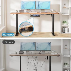 HUANUO Standing Desk Frame with 220lbs Powerful Brushless Motor, Thick T-Shaped Adjustable Desk Legs Made of Automotive-Grade Steel, for Max 75″ x 35″ Desktop, for Home Office, Black Frame Only