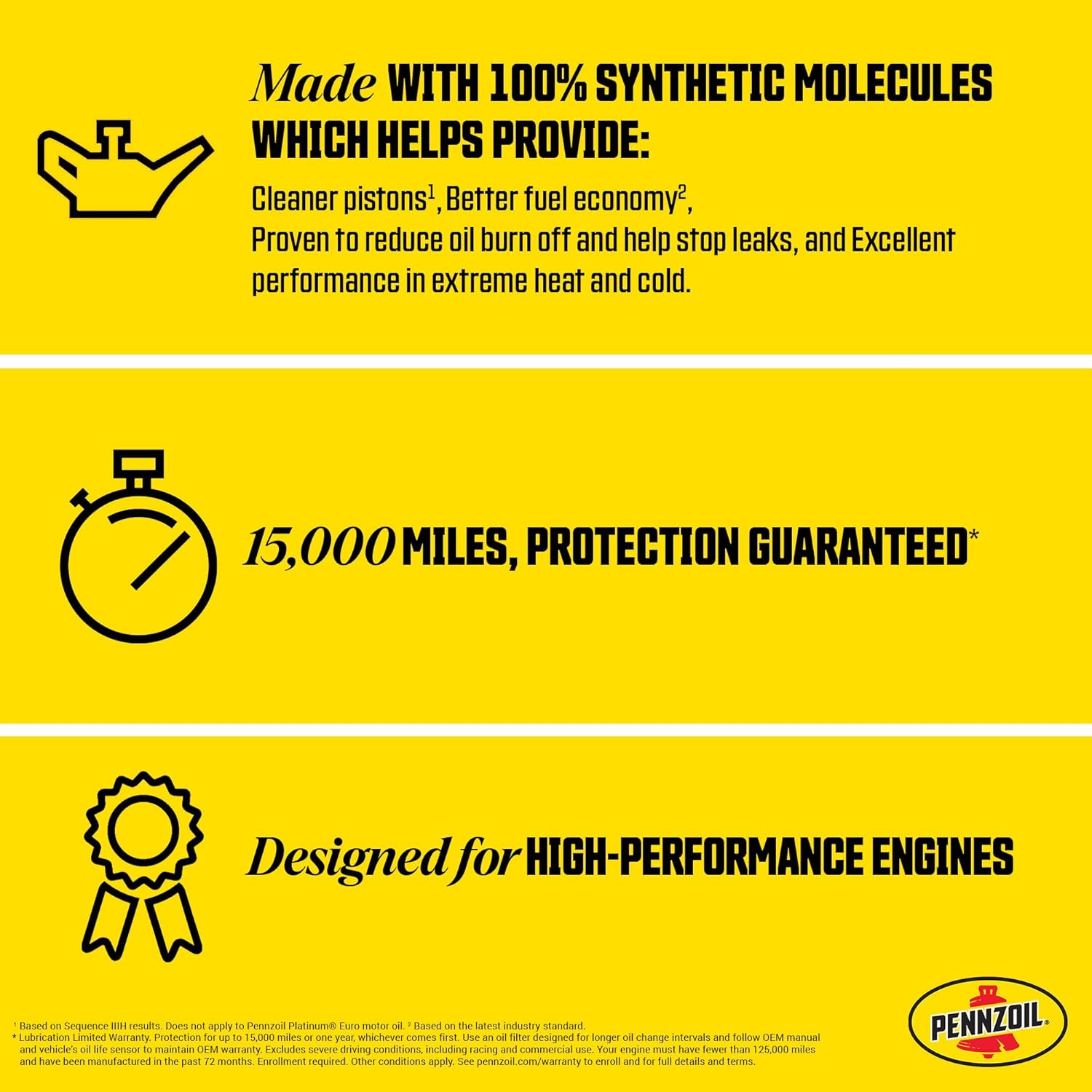 Aceite de motor Pennzoil Platinum High Mileage Full Synthetic 10W-30, 1 cuarto de galón (paquete de 6)
