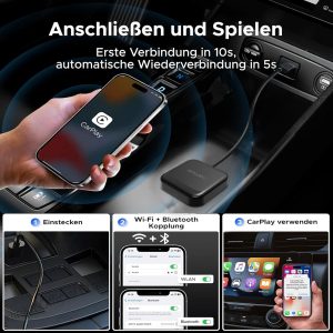 CarbitLink inalámbrico USB Dongle con CarPlay/Android Auto Plug and Play para OEM Carbit Link/Smart Link/Phone Link/Easy Connect Funcionalidad Versión 6.0 y superior Coches