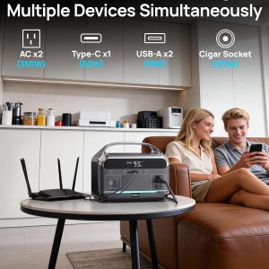 DARAN Portable Power Station with 60W Solar Panel Included, 288Wh (90,000mAh) LiFePO4 Battery, 350W (600W Peak), 7-Port Design, 2.1Hrs Fast Charing Solar Generators for Home, Outdoor Camping