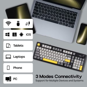 MechLands AJAZZ AK980 V2 Mechanical Gaming Keyboard with Display Screen, 10000mAh Battery, 98% Wireless Keyboard with BT/USB-C/2.4GHz, Hot Swappable, Linear Switch, Knob, RGB for Win/Mac (Black)