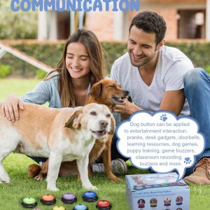 Dog Buttons for Communication, 8 Pcs Dog Talking Button Set, 30s Recordable Voice Pet Buzzer Training Buttons, Speaking Button for Dogs with Waterproof Anti-Slip Dog Button Mat and 48 Scene Stickers