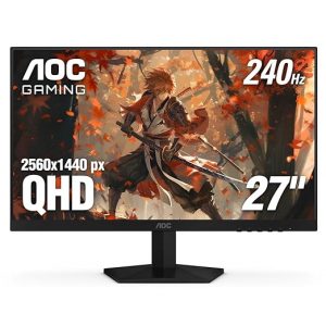 AOC Gaming Q27G41ZE - Monitor de juegos de 27 pulgadas QHD IPS 2560x1440, 240Hz 0.3ms MPRT, sin marco en 3 lados, 1x HDMI 2.0, 1x Display Port, compatible con G-Sync, HDR, 3 años sin punto brillante