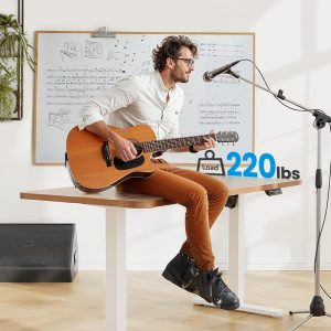 HUANUO Standing Desk Frame with 220lbs Powerful Brushless Motor, Thick T-Shaped Adjustable Desk Legs Made of Automotive-Grade Steel, for Max 75″ x 35″ Desktop, for Home Office, White Frame Only