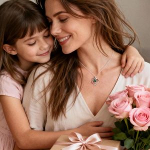 Iefil Mothers Day Gifts for Mom - 925 Sterling Silver Rose Heart Birthstone Necklace, Birthstone Jewelry Gifts for Mom/Mother in Law