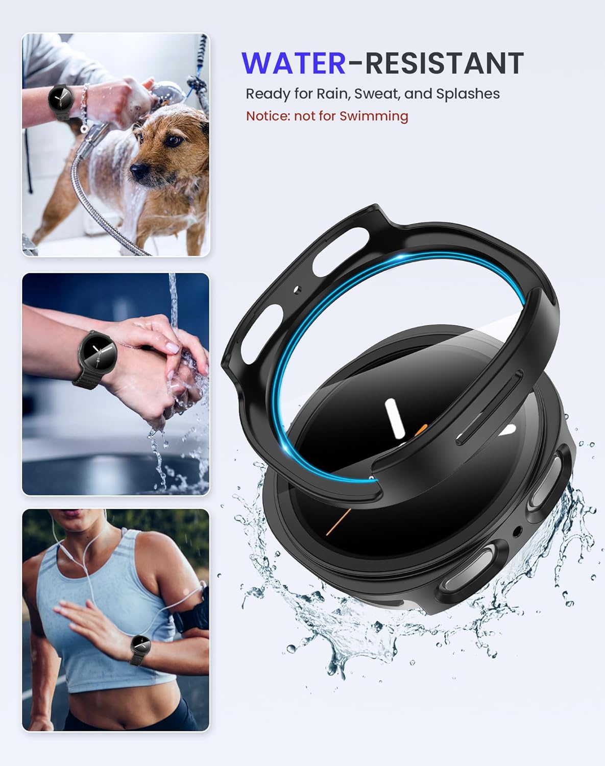 Goton Funda impermeable para Samsung Galaxy Watch 8 Protector de pantalla de 1.732 in con vidrio templado, 1 paquete de cubierta rígida de policarbonato para Galaxy Watch8, sin niebla, sensible al tacto