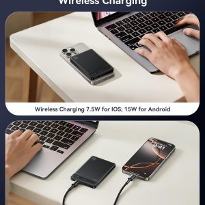 Kuulaa para Paquete de Batería MagSafe de 10000mAh, Cargador de Teléfono Portátil Inalámbrico Ultra Delgado de 20W con Pantalla LED, Banco de Energía Magnético para iPhone 16/15/14/13/12 (Negro)