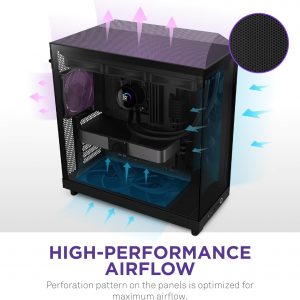 NZXT H6 Flow | CC-H61FB-01 | Compact Dual-Chamber Mid-Tower Airflow Case | Panoramic Glass Panels | High-Performance Airflow Panels | Includes 3 x 120mm Fans | Cable Management | Black