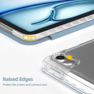 MOROCK Funda para iPad Air de 11 pulgadas M4/M3/M2 2026/2025/2024, iPad Air 5ª/4ª generación de 10.9 pulgadas 2022/2020 con soporte para lápices, soporte triple y cubierta a prueba de golpes con carcasa trasera transparente, color azul brumoso