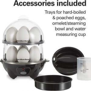 Hamilton Beach 3-in-1 Electric Egg Cooker for Hard Boiled Eggs, Poacher, Omelet Maker & Vegetable Steamer, Holds 14, Black (25508)