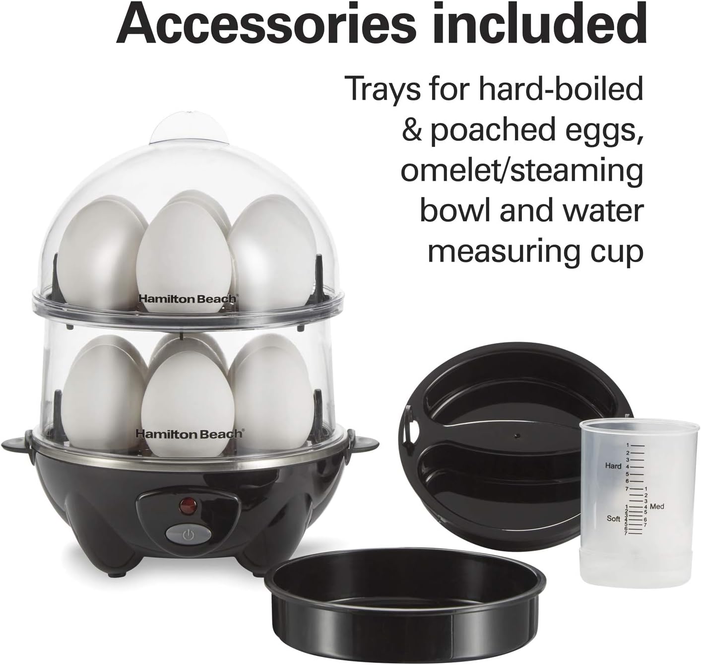 Hamilton Beach 3-in-1 Electric Egg Cooker for Hard Boiled Eggs, Poacher, Omelet Maker & Vegetable Steamer, Holds 14, Black (25508)