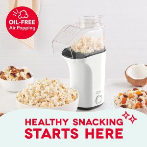 DASH Fresh Pop Popcorn Maker - Oil-Free, Air Popcorn Popper - With Measuring Cup & Recipe Guide - Perfect for Movie Nights - 16 Cups, White
