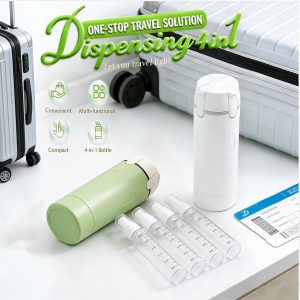 Botellas dispensadoras de viaje 4 en 1, botellas de viaje a prueba de fugas para artículos de tocador, paquete de 4 recipientes recargables de tamaño de viaje de 1.0 fl oz para champú, Onditioner