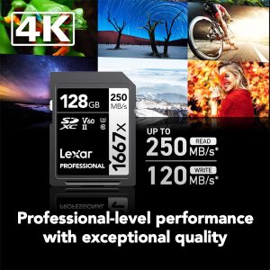 Lexar 128GB (2-Pack) Professional 1667x SD Card, UHS-II, C10, U3, V60, Full HD, 4K, Up To 250MB/s Read SDXC Memory Card, for Professional Photographer, Videographer, Enthusiast (LSD128CBNA16672)