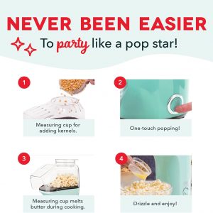 DASH Fresh Pop Popcorn Maker - Oil-Free, Air Popcorn Popper - With Measuring Cup & Recipe Guide - Perfect for Movie Nights - 16 Cups, White