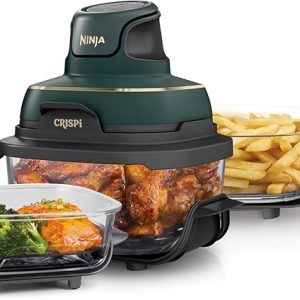 Ninja Crispi 5-in-1 Glass Air Fryer | 450°F, Nontoxic, 4QT & 6-Cup Containers & Lids | Microwave, Freezer, Dishwasher Safe | Max Crisp, Air Fry, Bake, Recrisp, Keep Warm | Brit. Racing Green, FN103BF