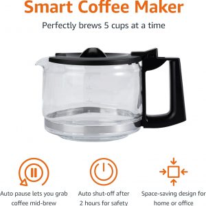 Amazon Basics 5 Cup Drip Coffee Maker with Glass Coffee Pot (0.8 Qt), Auto Shut-off, Auto Pause, Removable Filter Basket, Matte Black