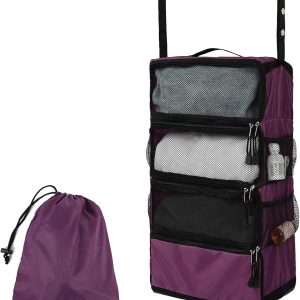 TABITORA Travel Luggage Organizer Hanging Packing Cubes Portable Hanging Shelves Carry on Closet for Suitcase with 2 Hooks,Collapsible(Purple,S)