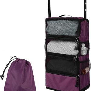 TABITORA Travel Luggage Organizer Hanging Packing Cubes Portable Hanging Shelves Carry on Closet for Suitcase with 2 Hooks,Collapsible(Purple,S)