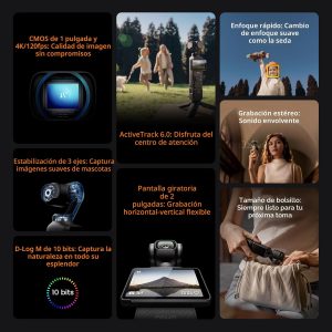 DJI Osmo Pocket 3 Creator Combo, cámaras de vlogging con CMOS de 1 pulgada, cámara de vlog 4K/120fps, estabilización de 3 ejes, seguimiento de rostro/objeto, micrófono incluido para sonido claro