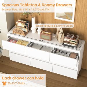 9 Drawers Dresser Storage Cabinet, 63'' Modern White Chest of Drawers, TV Console Stand Organizer with Slide Drawer Design for Bedroom, Living Room, Dining Room, Kitchen, Hallway, Entryway