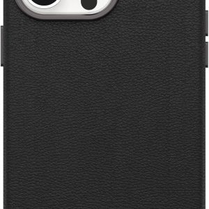 OtterBox iPhone 15 Pro Max Symmetry Series Cactus de cuero para MagSafe, color ceniza negro (negro), se ajusta a MagSafe, ultra suave, bordes elevados para proteger la cámara y la pantalla