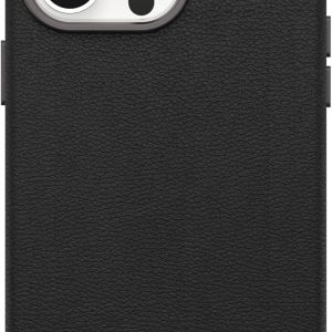 OtterBox iPhone 15 Pro Max Symmetry Series Cactus de cuero para MagSafe, color ceniza negro (negro), se ajusta a MagSafe, ultra suave, bordes elevados para proteger la cámara y la pantalla