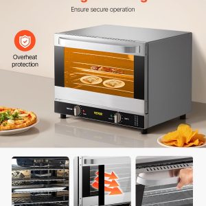 VEVOR Horno de Convección Comercial, 66L/60Qt, Encimera de Horno Convencional de Tamaño Medio, Tostadora de 4 Niveles de 1800W con Puerta Frontal de Vidrio, con Bandejas, Rejillas de Alambre, Guantes