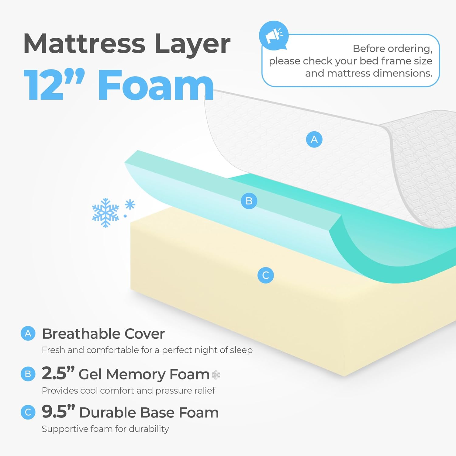 Neo Sleep Colchón de espuma viscoelástica de gel refrescante tamaño Queen de 12 pulgadas para un sueño fresco, alivio de presión firmeza media, espuma certificada CertiPUR-US, colchón cómodo y de apoyo en una caja, sin fibra de vidrio (tamaño Queen, 12 pulgadas)