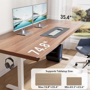 HUANUO Standing Desk Frame with 220lbs Powerful Brushless Motor, Thick T-Shaped Adjustable Desk Legs Made of Automotive-Grade Steel, for Max 75″ x 35″ Desktop, for Home Office, White Frame Only