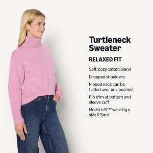 Amazon Essentials Women's Relaxed-Fit Cotton Blend Turtleneck Pullover Sweater