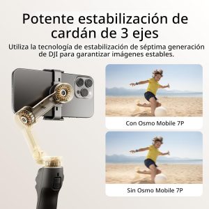DJI Osmo Mobile 7P Estabilizador de cardán para iPhone, Android, Seguimiento nativo, Iluminación, Cardán de teléfono de 3 ejes, Lanzamiento rápido, Edición con un toque, Varilla de extensión