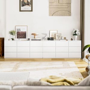 9 Drawers Dresser Storage Cabinet, 63'' Modern White Chest of Drawers, TV Console Stand Organizer with Slide Drawer Design for Bedroom, Living Room, Dining Room, Kitchen, Hallway, Entryway