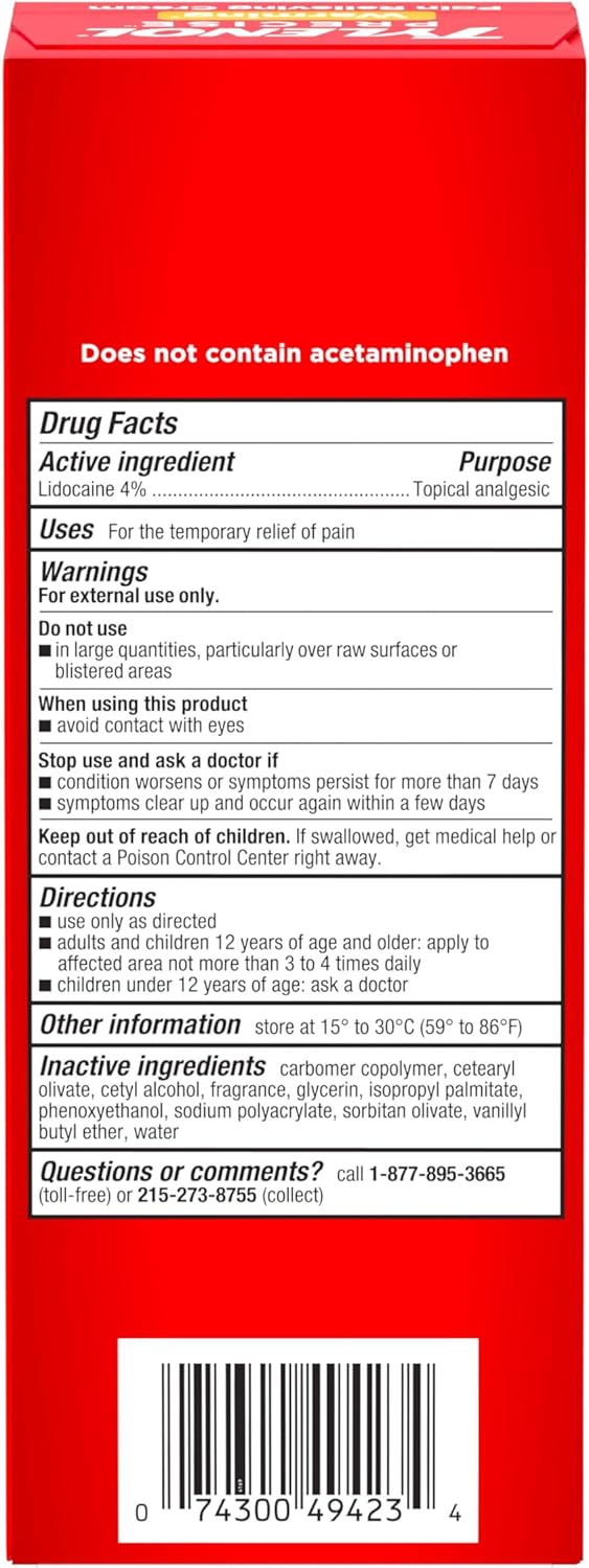 Tylenol Precise Warming Pain Reliever Cream, Maximum Strength 4% Lidocaine Warming Pain Cream for Back, Knee & Joint Pain, Fast-Acting, Penetrating Pain Relief Cream, Light Scent, 4 oz