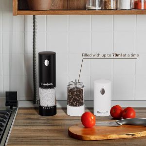Electric Salt and Pepper Grinder Set with Dual Charging Base, 6 Adjustable Coarseness Levels & External Grind Settings, One-handed Operation Salt and Pepper Mills with LED Light,Black & White