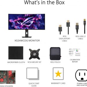 ASUS ROG Strix 34” Ultrawide QD-OLED HDR Gaming Monitor (XG34WCDG) - 3440x1440, 175Hz, 0.03ms, OLED Care Pro, True 10-bit, G-SYNC Compatible, DisplayWidget, Extreme Low Motion Blur, 3 yr Warranty